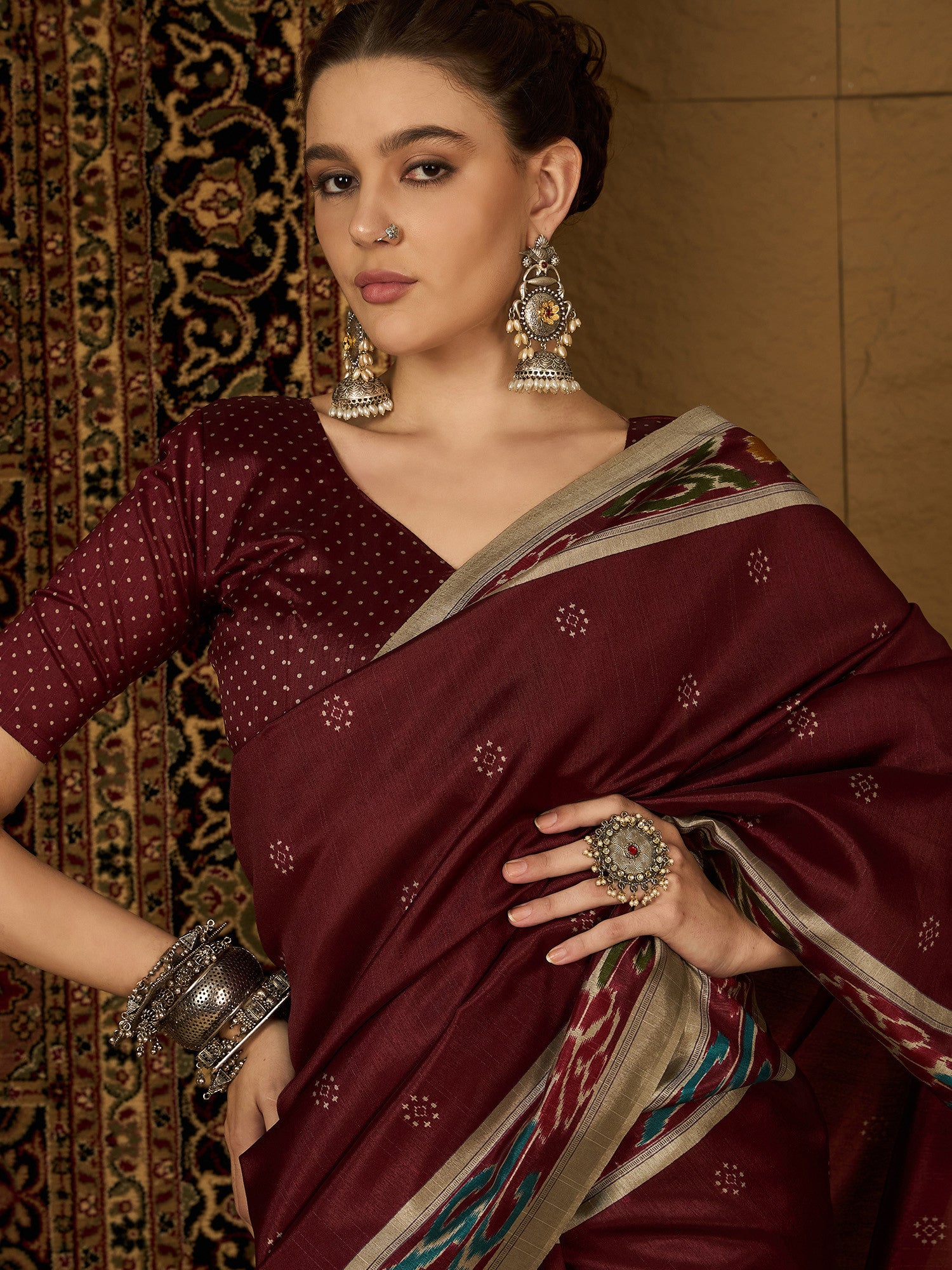 Women's Bhagalpuri Silk Red Printed Designer Saree with Blouse Piece