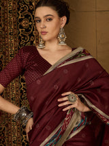 Women's Bhagalpuri Silk Red Printed Designer Saree with Blouse Piece