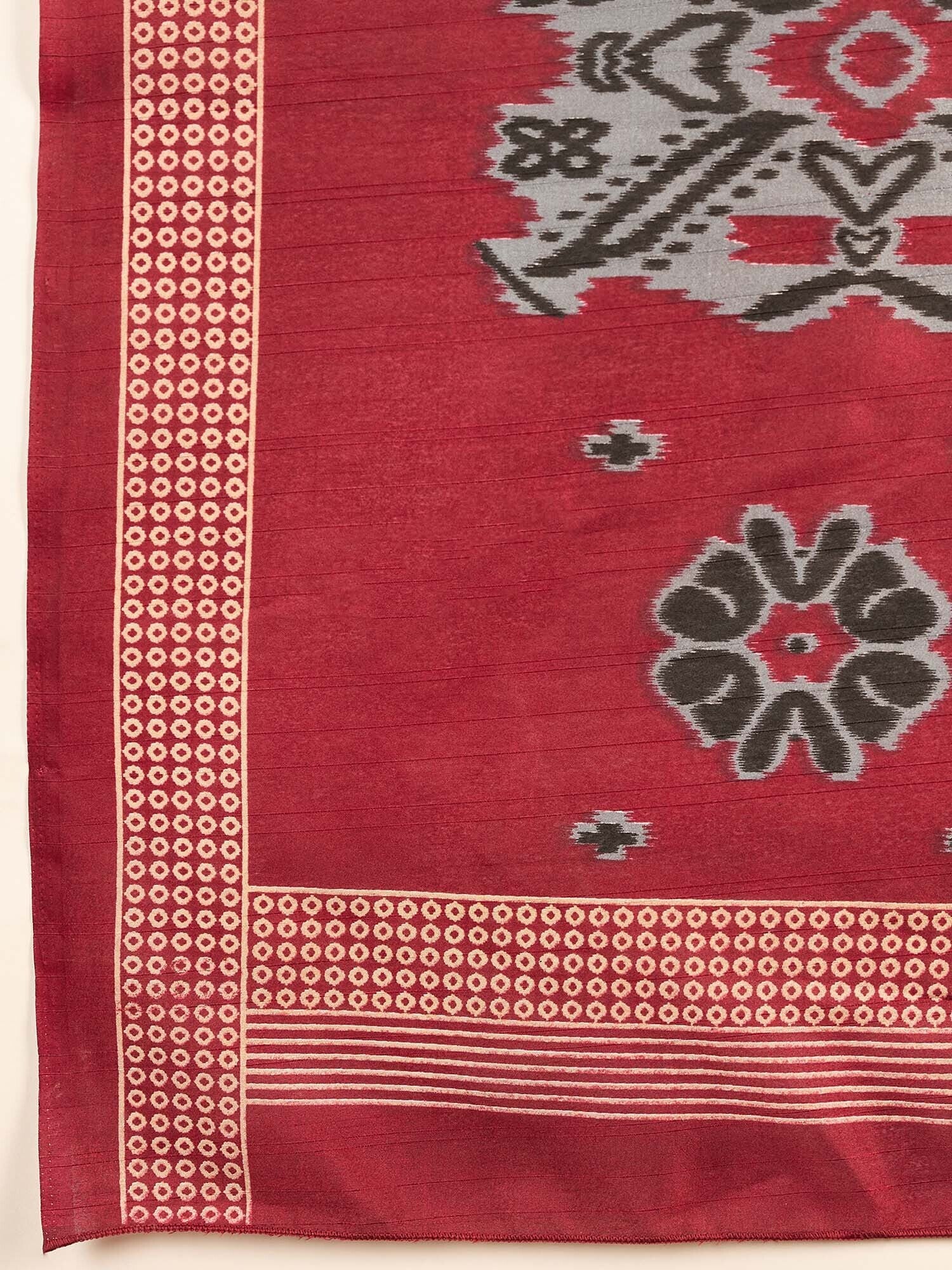 Women's Bhagalpuri Silk Black Printed Designer Saree with Blouse Piece