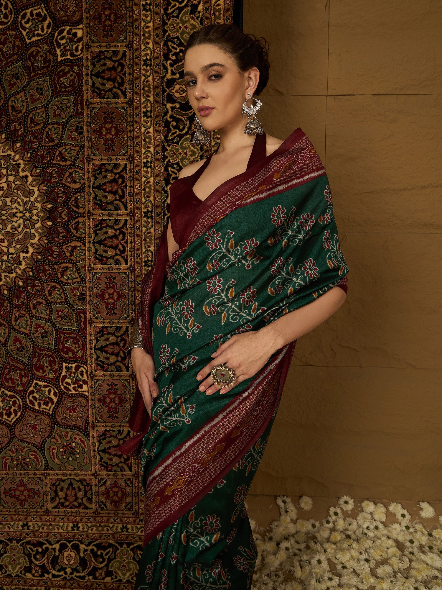 Women's Bhagalpuri Silk Green Printed Designer Saree with Blouse Piece