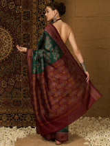 Women's Bhagalpuri Silk Green Printed Designer Saree with Blouse Piece