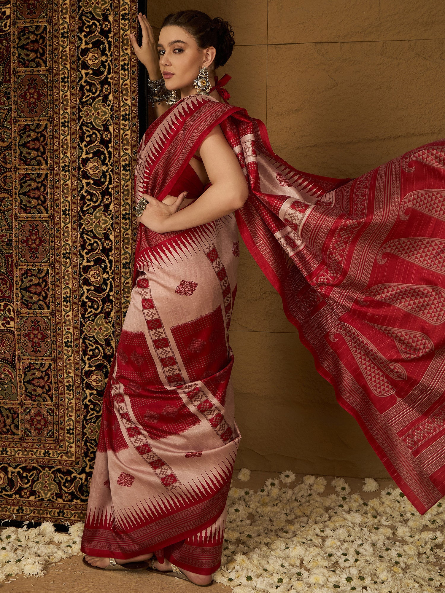 Women's Bhagalpuri Silk Beige Printed Designer Saree with Blouse Piece