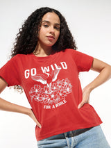 Women's Red Casual Printed Half Sleeves Tshirt