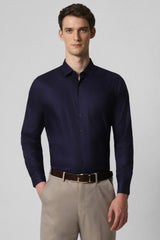 Men's Navy Work Slim Fit Solid Full Sleeves Shirt