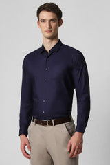 Men's Navy Work Slim Fit Solid Full Sleeves Shirt