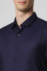 Men's Navy Work Slim Fit Solid Full Sleeves Shirt