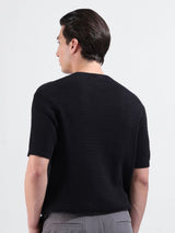 Men's Black Casual Slim Fit Solid Half Sleeves Tshirt