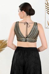 Women's Black Net Padded Back Open Sleeveless Saree Blouse