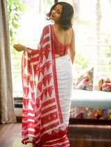 Women's White Mul Cotton Saree