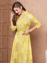 Women's Yellow Party Below Knee Three Quarter Sleeves Dress