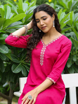 Women's Purple Daily Ethnic Motifs Three-Quarter Sleeves Kurta Sets