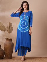 Women's Blue Daily Geometric Three-Quarter Sleeves Kurta Sets