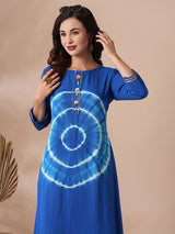 Women's Blue Daily Geometric Three-Quarter Sleeves Kurta Sets
