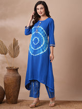 Women's Blue Daily Geometric Three-Quarter Sleeves Kurta Sets