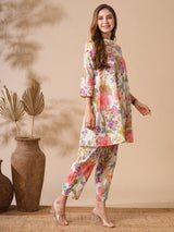 Women's Multicolor Party Three Quarter Sleeves Co-ords Set