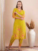 Women's Green Casual Three Quarter Sleeves Co-ords Set