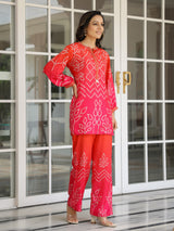 Women's Pink Casual Three Quarter Sleeves Co-ords Set