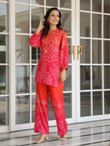 Women's Pink Casual Three Quarter Sleeves Co-ords Set