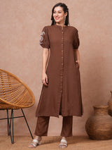 Women's Brown Casual  Half Sleeves Co-ords Set