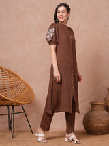 Women's Brown Casual  Half Sleeves Co-ords Set