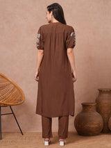 Women's Brown Casual  Half Sleeves Co-ords Set