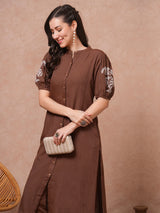 Women's Brown Casual  Half Sleeves Co-ords Set