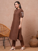 Women's Brown Casual  Half Sleeves Co-ords Set