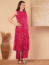 Women's Pink Casual Sleeveless Co-ords Set