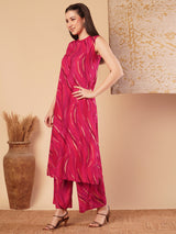 Women's Pink Casual Sleeveless Co-ords Set
