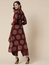 Women's Brown Daily Chevron Three-Quarter Sleeves Kurta Sets