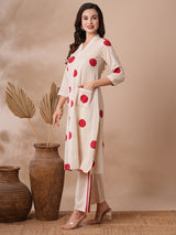 Women's White Casual Three Quarter Sleeves Co-ords Set