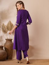 Women's Purple Casual Three Quarter Sleeves Co-ords Set