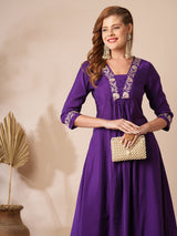 Women's Purple Casual Three Quarter Sleeves Co-ords Set