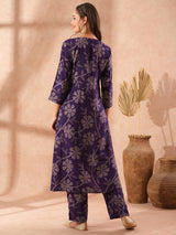 Women's Purple Casual Three Quarter Sleeves Co-ords Set