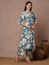 Women's Blue Casual Three Quarter Sleeves Co-ords Set