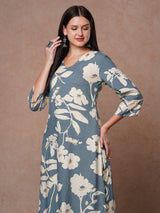 Women's Blue Casual Three Quarter Sleeves Co-ords Set