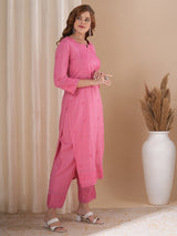 Women's Pink Casual Three Quarter Sleeves Co-ords Set