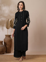 Women's Black Casual Three Quarter Sleeves Co-ords Set