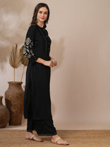 Women's Black Casual Three Quarter Sleeves Co-ords Set