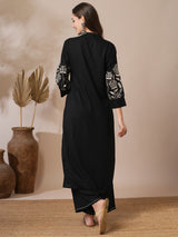Women's Black Casual Three Quarter Sleeves Co-ords Set