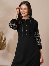 Women's Black Casual Three Quarter Sleeves Co-ords Set