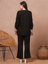 Women's Black Casual Three Quarter Sleeves Co-ords Set