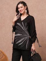Women's Black Casual Three Quarter Sleeves Co-ords Set