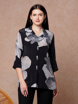 Women's Black Daily Printed Three Quarter Sleeves Kurti