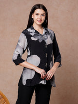 Women's Black Daily Printed Three Quarter Sleeves Kurti