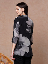Women's Black Daily Printed Three Quarter Sleeves Kurti
