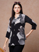Women's Black Daily Printed Three Quarter Sleeves Kurti