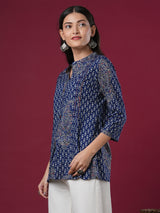 Women's Blue Daily Embroidered Three Quarter Sleeves Kurti