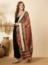 Women's Black Festive Floral Three-Quarter Sleeves Kurta Sets