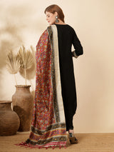 Women's Black Festive Floral Three-Quarter Sleeves Kurta Sets